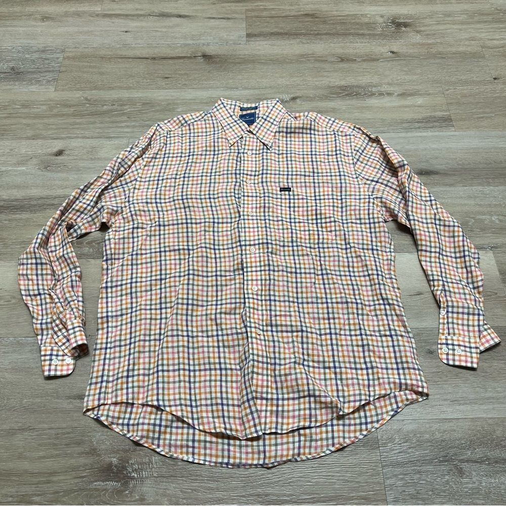 Faconnable Linen Striped Button Down Shirt Size XL Multicolor